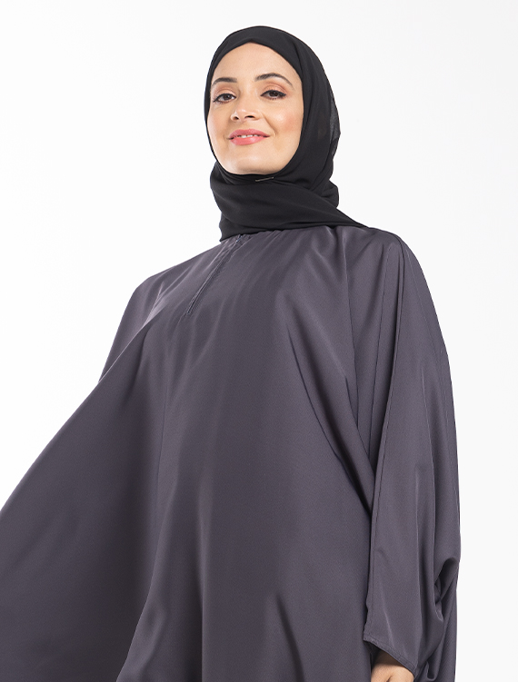 Grey Zip Batwing Abaya